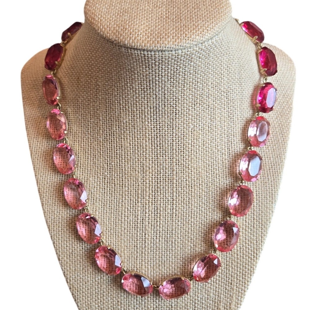 Roxanne Assoulin Statement Necklace Gemstone Crystal Pink Ombre Gold Cocktail